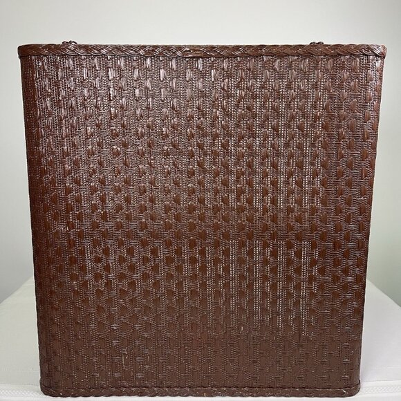 VTG 70s Brown Faux Wicker Wall Trinket Shelf Two Tier Hanging Mid Century Boho - Picture 7 of 13